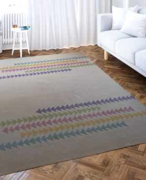 coloured triangle beige rug | floor rug hand tufted