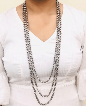 Three layer chain silver necklace | Chain silver long necklace