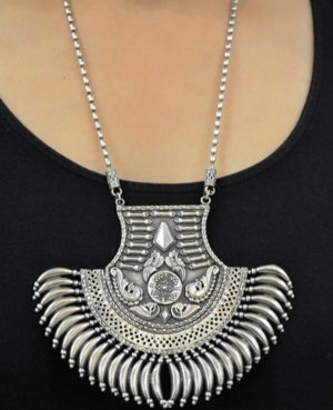 Designer silver statement necklace | Unique shape silver nacklace