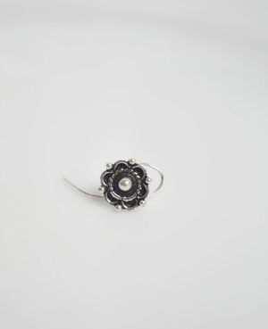 Adjustable silver oxidized nosepin | Floral nosepin