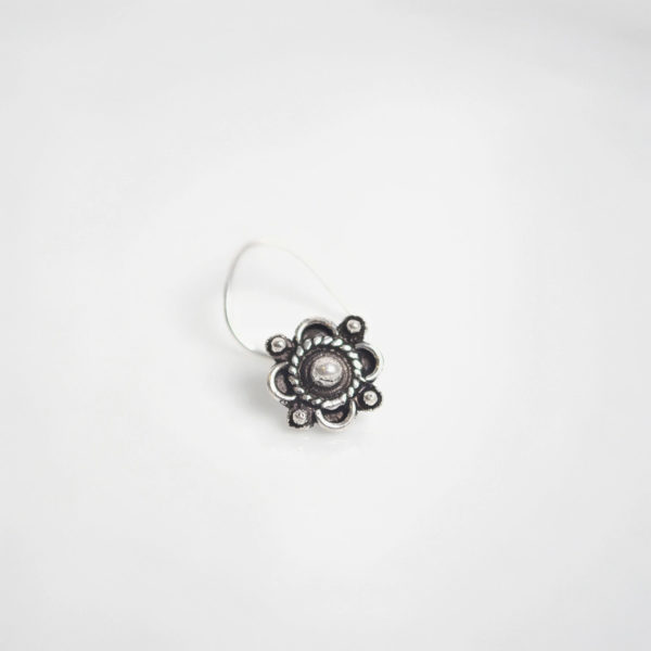 Ethnic SIlver nose pin | designer oxidized silver nosepin