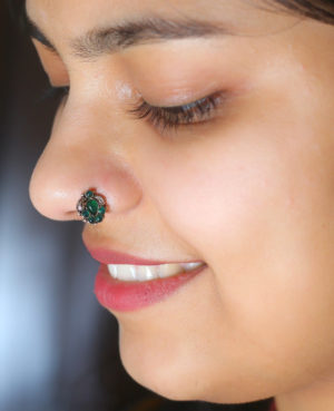 Dazzling silver Nose Pin with | Trendy stone silver nose pin