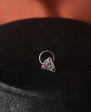 Royal pink stone Silver nose pin |