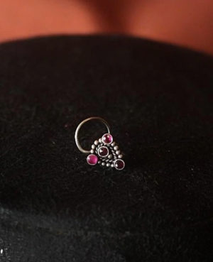 Royal pink stone Silver nose pin |