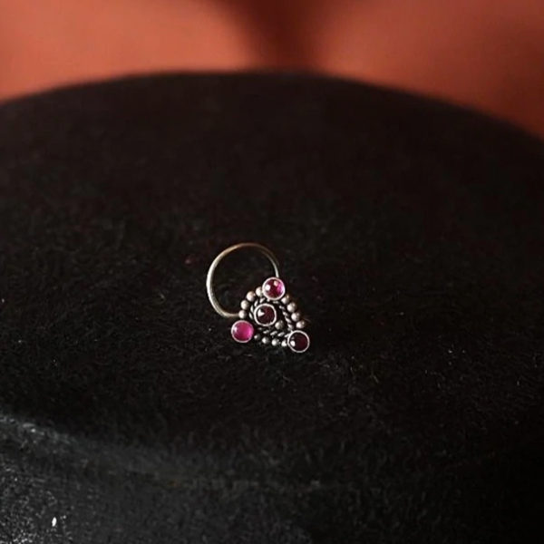 Royal pink stone Silver nose pin |