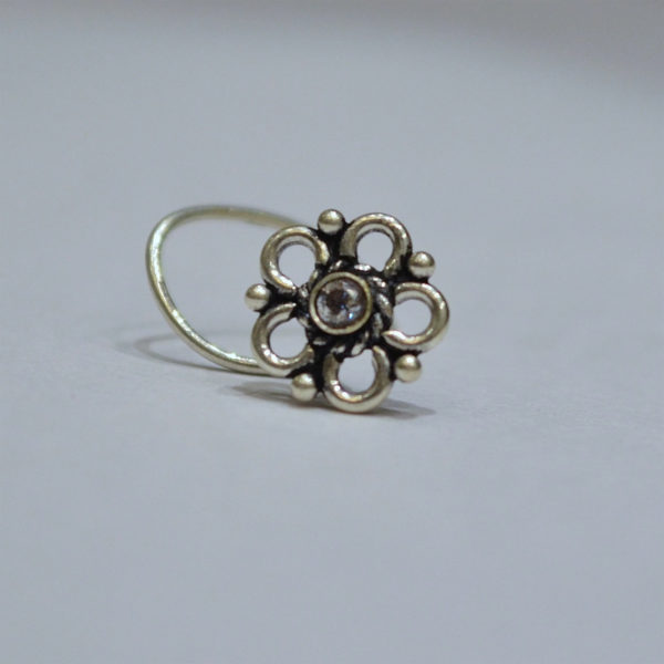 Floral motif silver nose pin | Trisha floral nosepin