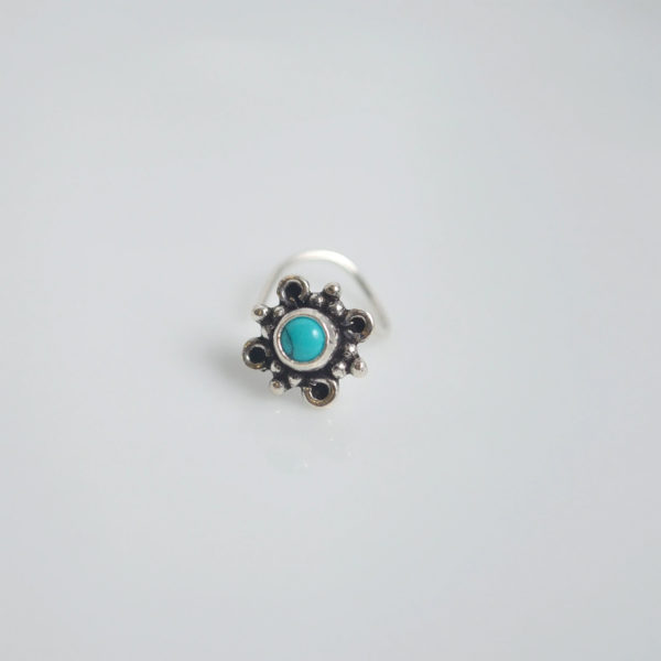 Stone silver nose pin | Oxidized silver ring