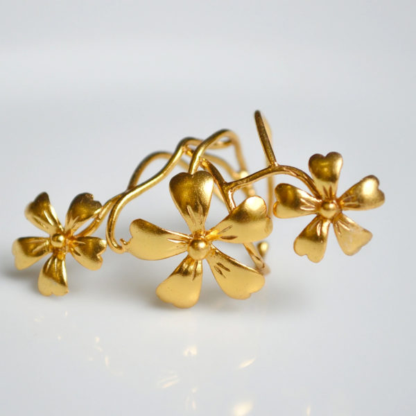 Three flower gold polish SIlver ring |Trendy silver ring