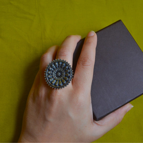 Bloom silver ring | Oxidised silver ring