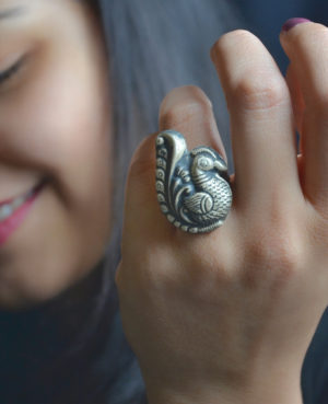 Peacock shape silver ring | Mayur silver ring