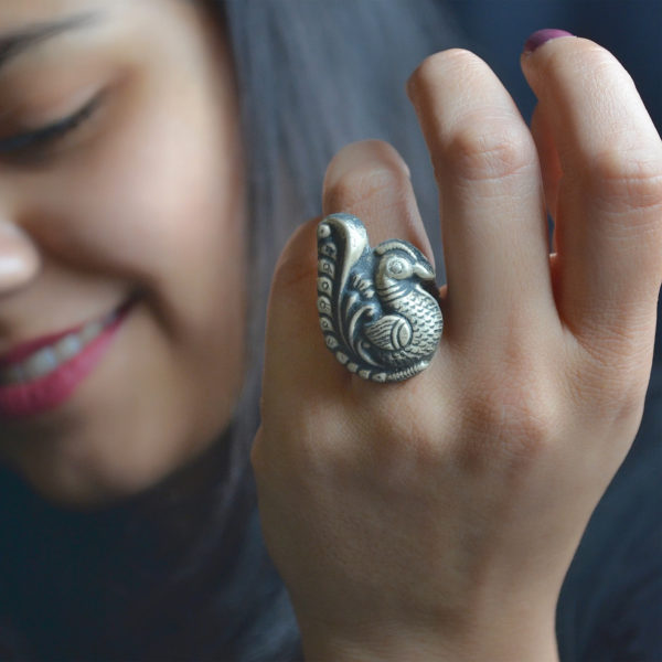 Peacock shape silver ring | Mayur silver ring