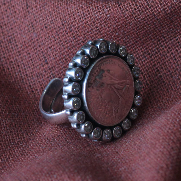 Coin silver ring | White stone silver ring