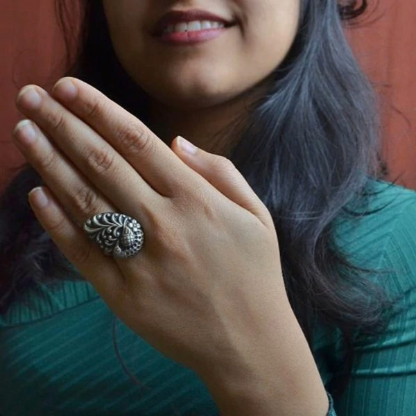 Bird motif silver ring | Mehpriya adjustable silver ring