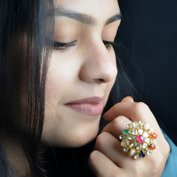 Jadau kundan ring | colorful stones ring