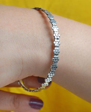 Flower Motif Silver Bangle