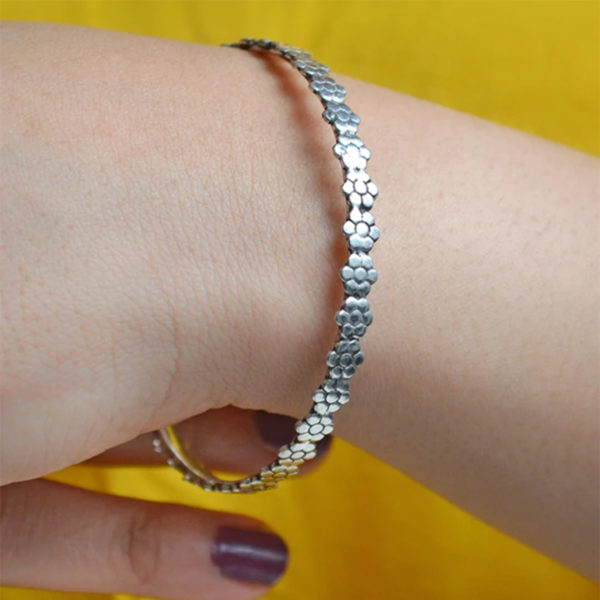 Flower Motif Silver Bangle