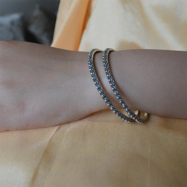 Dotted beads designer silver bangle | Trendy design silver bangle