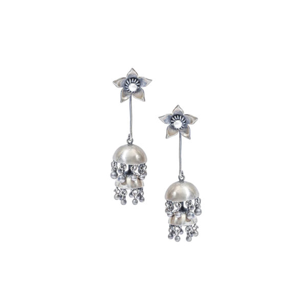 Flower stud jhumki edge | silver double jhumki bottom