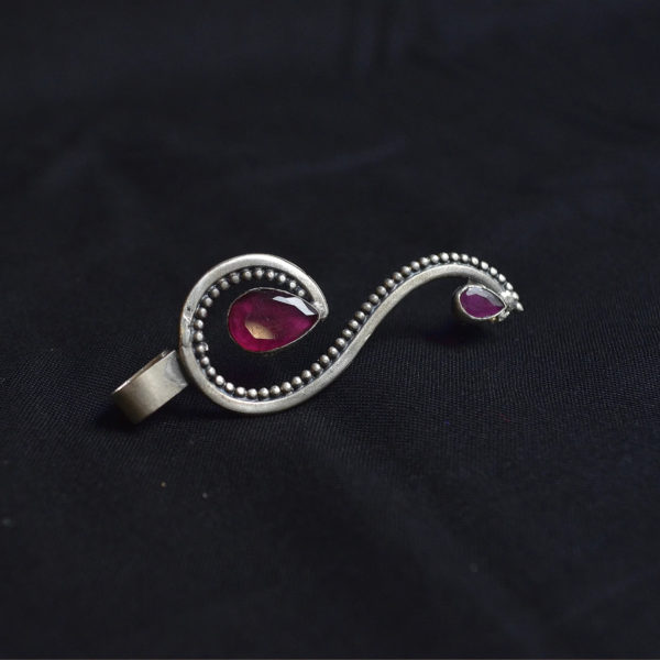 pink stone silver ear cuff