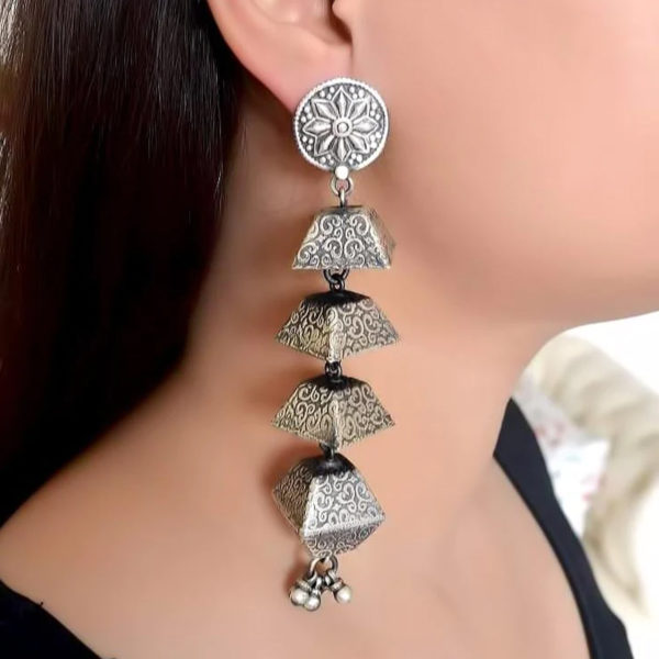 Pyramid Shaped danglers | Indo-western silver earring