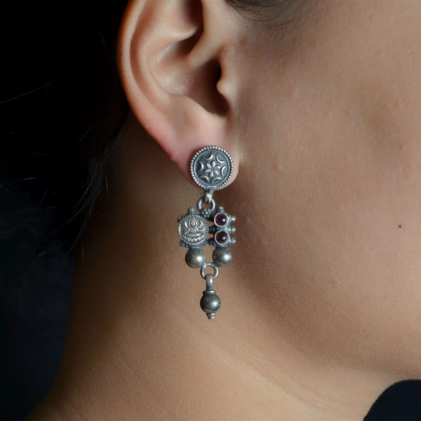 Red Stone Silver earring | bohemian Silver dangler