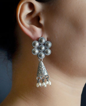 Small Jhumki | Silver Earrings with beads