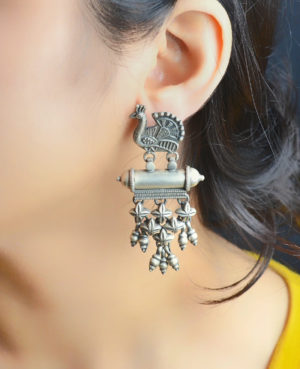 Alluring Peacock Silver Earrings