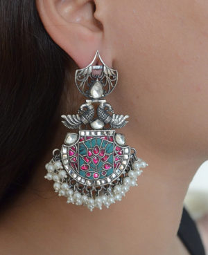 Cheerful jadau Kundan silver Earring