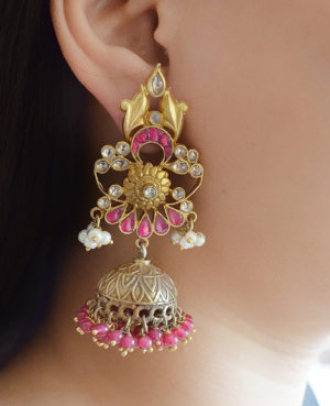 Kundan gold polish silver Jhumki