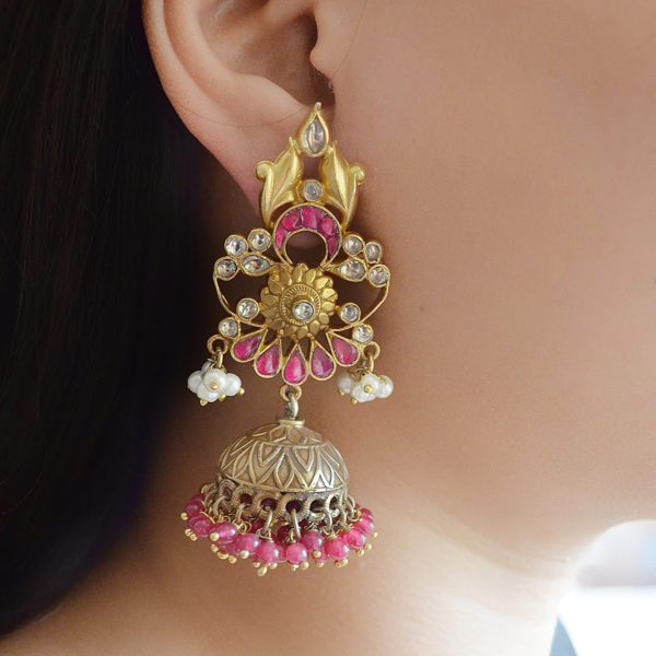 Kundan gold polish silver Jhumki