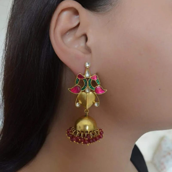 Graceful Colourful jhumki | Gold Plated Silver Jhumki