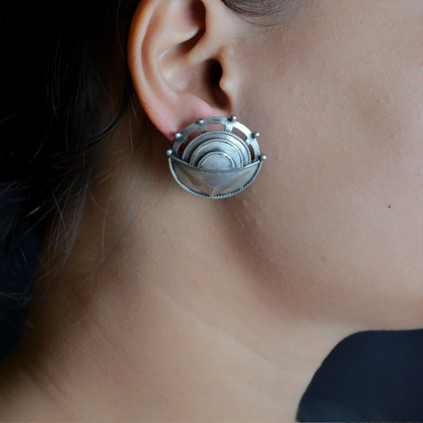 Shatkon ear stud | Silver carving Earring