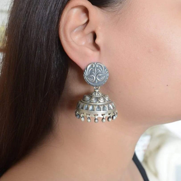 Stunning Silver jhumka with Decorative design