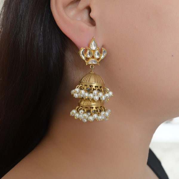 Kundan gold polish Double jhumki