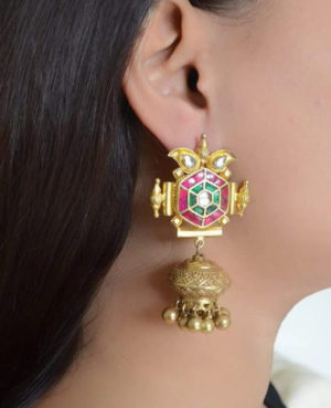 Gold polish Kundan Silver earring