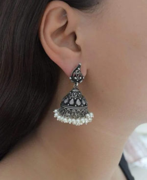 Silver mini Jhumki | White pearl jhumki