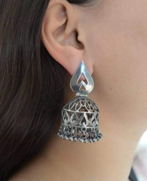 SIlver jhumka | Carved Silver danglers