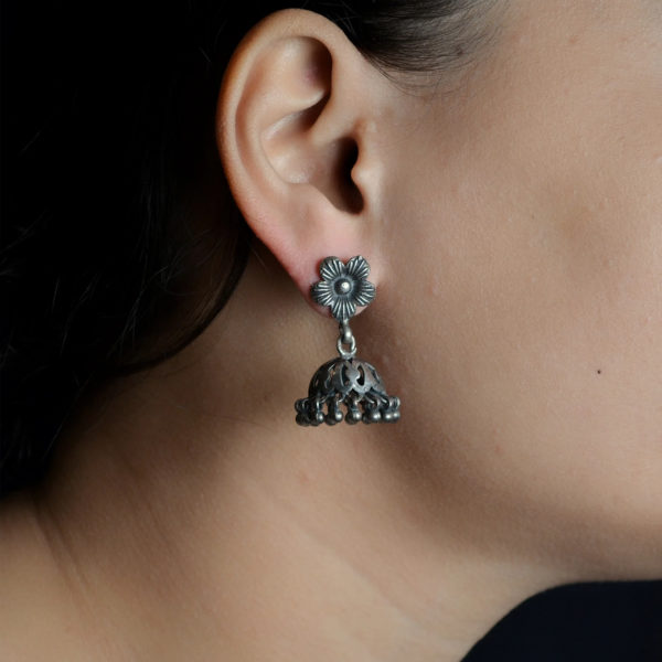 Flower stud jhumki | Silver Earring jhumki