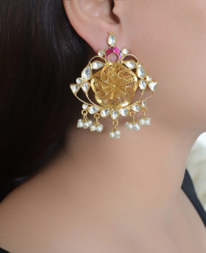 Kundan silver earring | Gold polished danglers