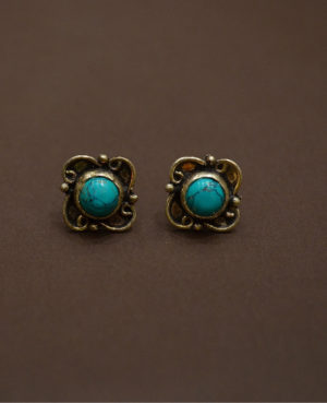 Silver oxidised stud | Amber Blue Stone Ear Stud