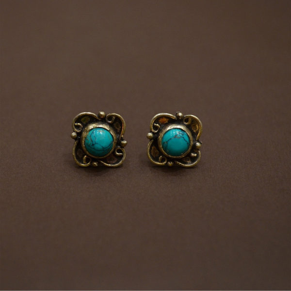 Silver oxidised stud | Amber Blue Stone Ear Stud