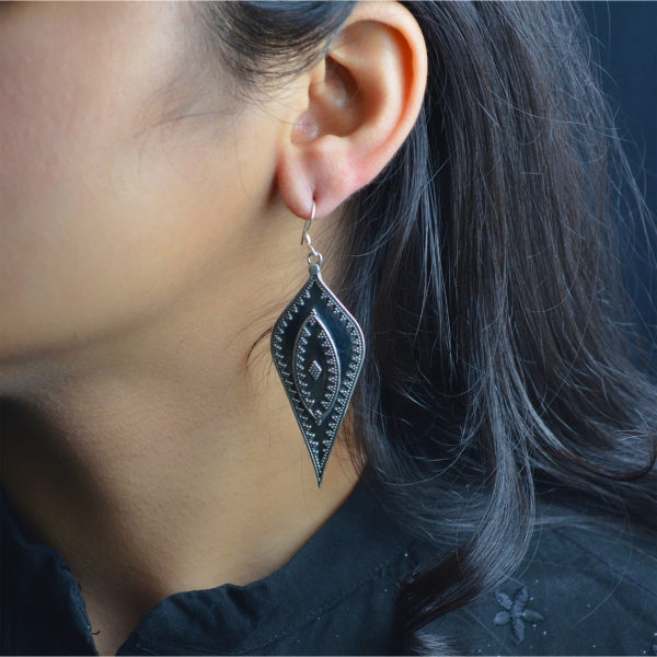 Silver Earrings with Black Colour | Leaf Silver Earring