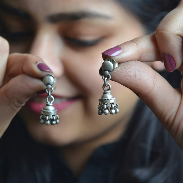 Pure Silver Jhumki | Trendy Tiny Silver Earrings