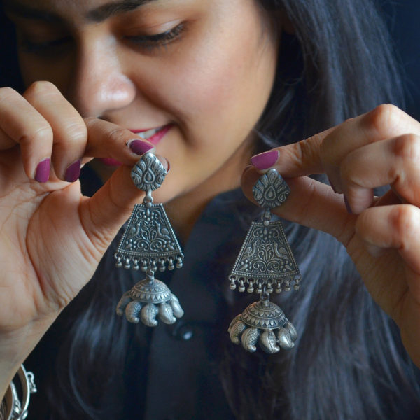 Silver Earrings with Pyramid Shaped Design