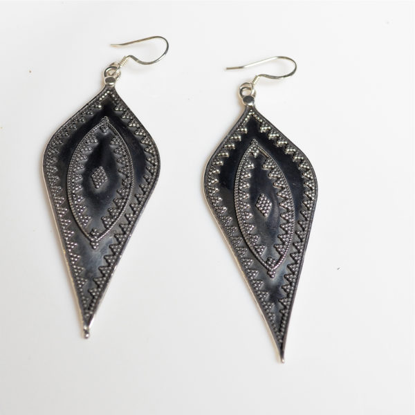 Silver Earrings with Black Colour | Leaf Silver Earring