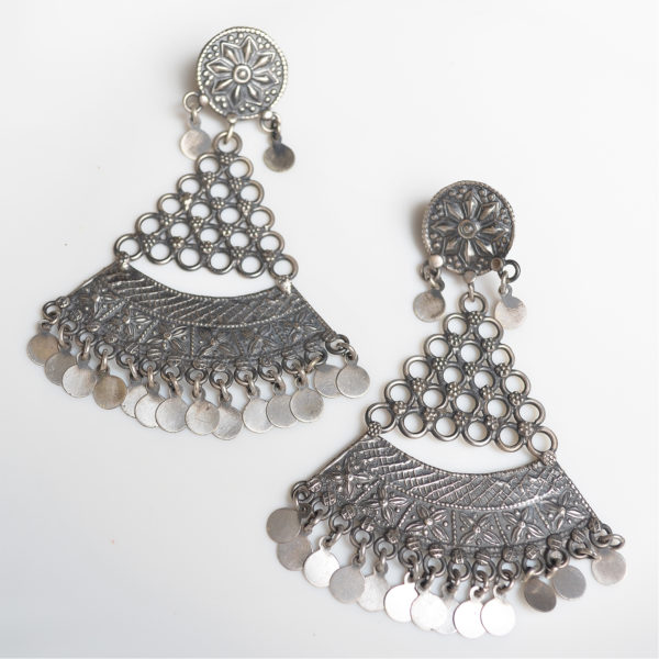 Beautiful piece of silver earring with chain work | Statement Earring