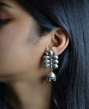 Unique style silver jhumki | Designer Petal Silver earring