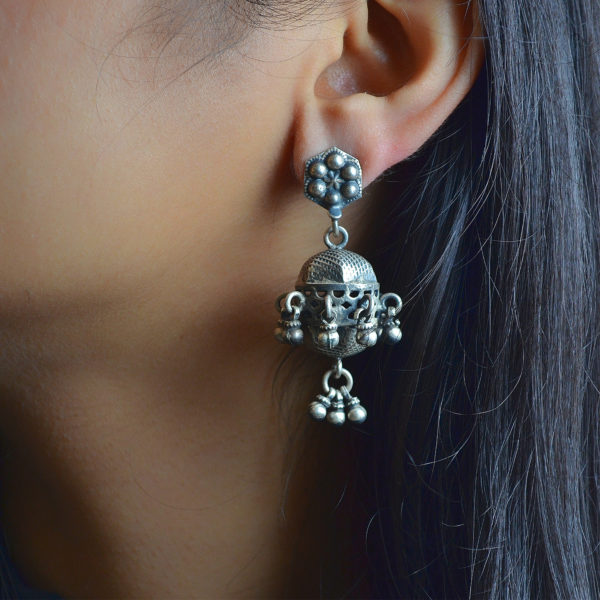 Silver danglers | Unique silver beads earrings