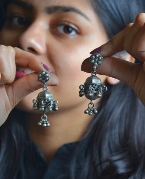 Silver danglers | Unique silver beads earrings