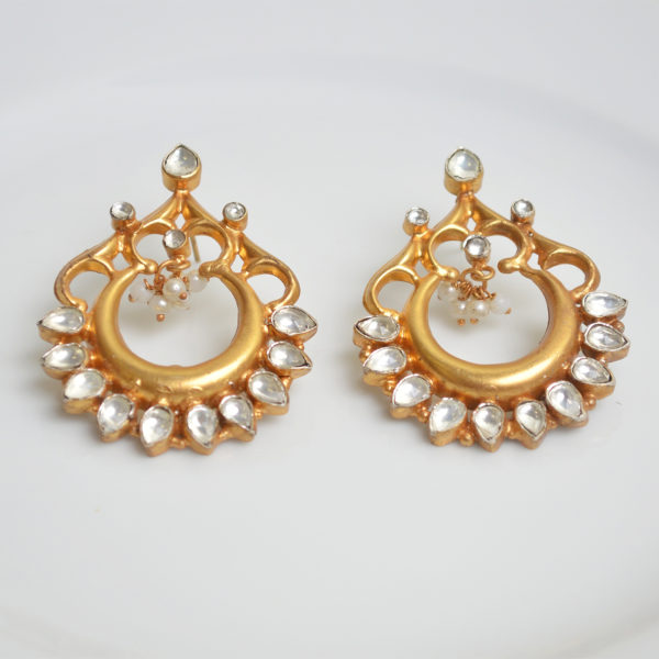 Simmering gold plated silver earrings | Stud Earring with valuable stones